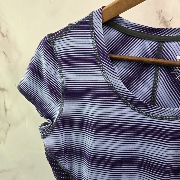 Title Nine Shirt Womens XS Blue Purple Striped Short Sleeve Tee T Runner Scoop - Picture 2 of 10